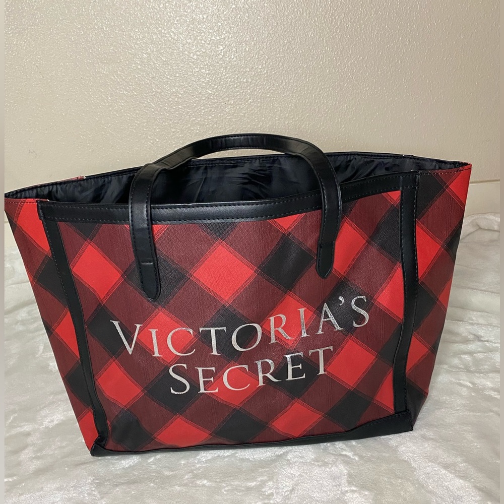 Victoria's Secret Large Red And Black Plaid Tote